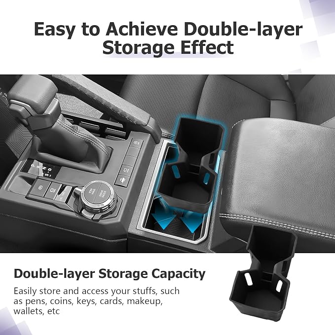 LUWU 2025 4Runner Accessories Compatible with 2025 Toyota 4Runner Center Console Cup Holder, Rear Seat Door Side Silicone Cup Holder, Passenger Side Storage Box Black 3-Pack