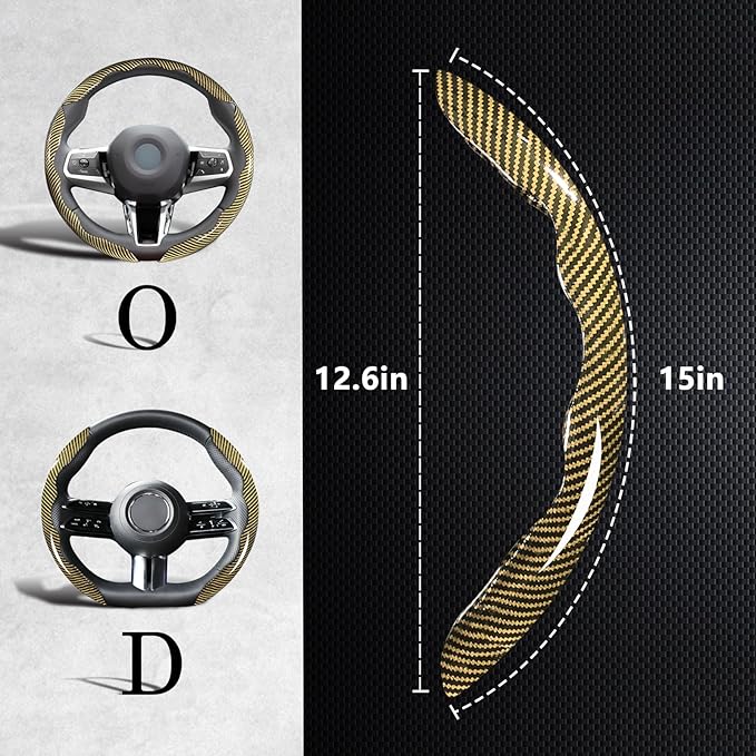 Carbon Fiber Steering Wheel Covers 3 Piece Clip on Steering Wheel Cover (Yellow)