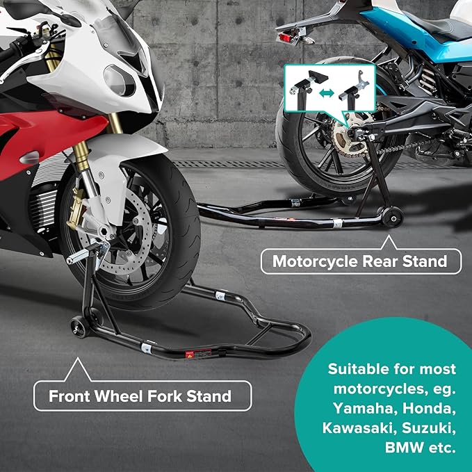 Donext Motorcycle Stand 850LB Sport Bike Front and Rear Wheel Lift Swingarm Paddock Stands Black, U+L