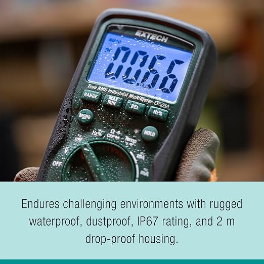 Extech EX505A Heavy Duty True RMS Multimeter (6000 Count) | AC/DC to 1000V, current, resistance, capacitance, frequency, Type K, IP67, 2m drop, magnetic strap