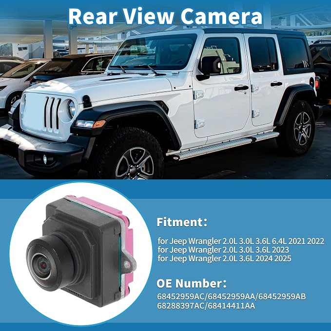Rear View Camera for Jeep Wrangler 2021 2022 2023 2024 2025 Park Assist Backup Reverse Camera Replace No.68452959AC/68452959AA/68452959AB/68288397AC
