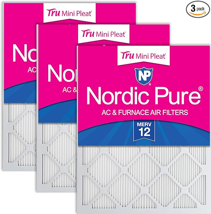Nordic Pure 14x30x1 (Actual Size: 13 15/16 x 29 15/16 x 3/4) Tru Mini Pleat MERV 12 AC Furnace Air Filters – 2.5X More Media for Longer-Lasting, High-Efficiency Filtration - 3 Pack