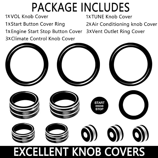 for Nissan Sentra 2025 2024 2020-2023 Accessories Knob Cover Set - Volume Tune Knob Covers, Air Conditioner, Air Vent Outlet Rings/Covers Push Start Stop Button Ring Trim for Sentra, 12Pcs (Black)