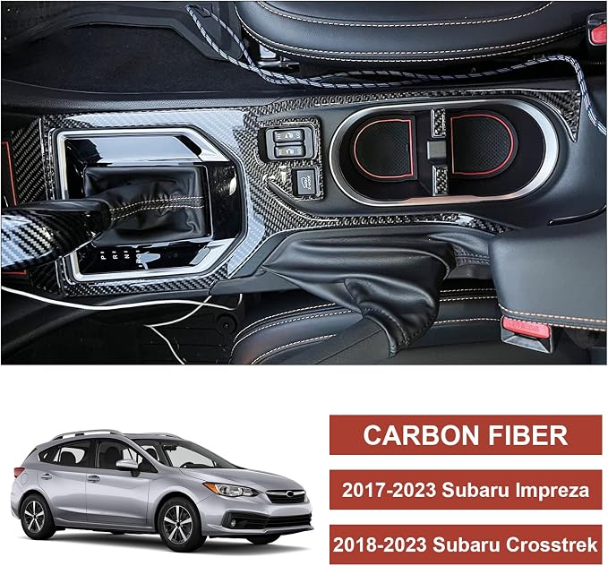 4PCS Real Carbon Fiber Gear Shift Panel Cover Trim Compatible with Subaru Impreza 2017-2023 / Crosstrek 2018-2023, Interior Decor Sticker Accessories