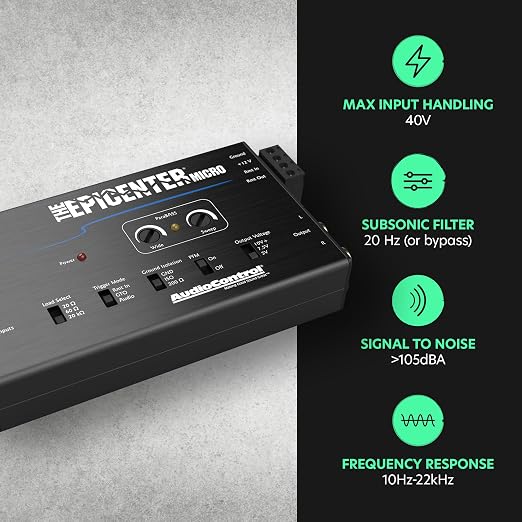 AudioControl The EPICENTER Micro Bass Restoration Processor & Line Output Converter, Compact Car Audio Bass Booster Enhancer, Line Level & Speaker Level Inputs, Includes Dash Mount Remote Control Knob