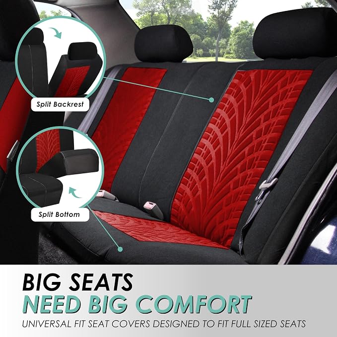 FH Group FB071115 + F11306 Travel Master Seat Covers (Red) Full Set – Universal Fit for Cars Trucks and SUVs