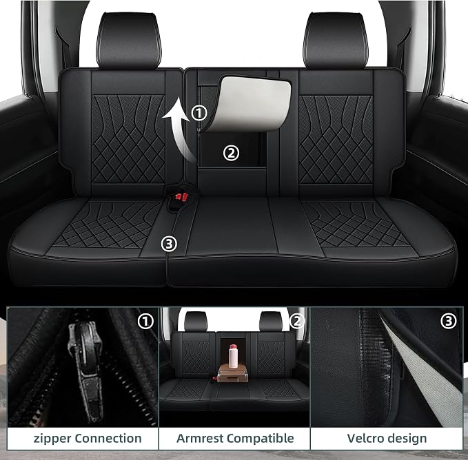 AOMSAZTO Seat Covers Fit for Chevy Chevrolet Silverado GMC Sierra 1500 2500HD 3500HD 2007-2018 Crew Double Extended Cab Full Set Truck Pickup Car Seat Covers (5 Seats, Black)