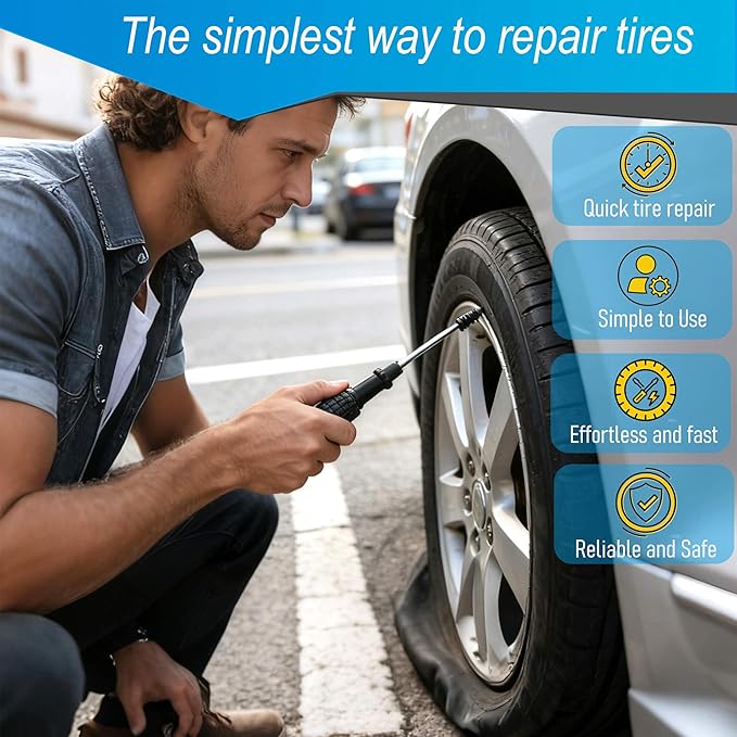 60 Pcs Tire Repair Rubber Nail, Tire Repair Rubber Nail Kit with Tire Glue,Tire Repair Screws are Suitable for Quickly Repairing Punctures in Car, Motorcycle, and SUV Tires
