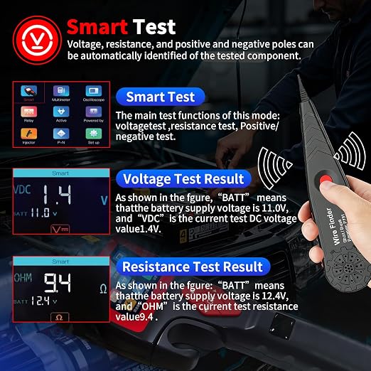 Intelligent Automotive Electrical Circuit Tester 9V-30V with 2.4 Inch LCD Screen, Multi-Function Car Electrical System Tester for Voltage Resistance Relay Injector Test