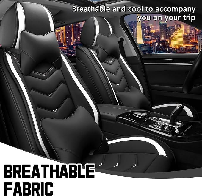 CTDS Car Seat Covers for Chevy Equinox 2005-2026, Stylish Sport Seat Cover, Premium Nappa Leather Car Seat Cover. Automobile Seat Covers Sets.(Luxury 2 Seats/Black White)