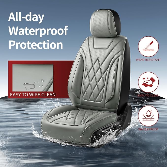 Car Seat Covers Compatible with Ford Focus 2009-2018 - Full Set 5 Seats Luxury Leather All-Weather Seat Cushions & Protectors, Waterproof & Breathable, Airbag Compatible (Gray)