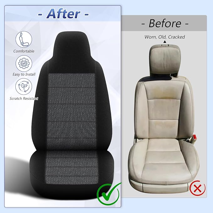 vokoroad Front Seat Cover for 1997-2000 Ford F-150 Pickup, Front High Back 60/40 Split Bench Seat Covers with Molded Headrests, Opening Center Console and Foam Seat Cusion, Exact Fit