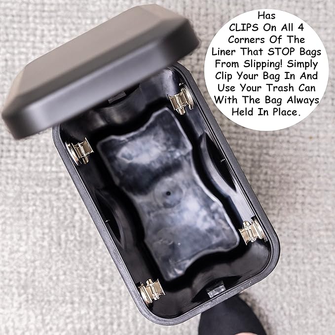 Homie Soft Close, Slim Trash Can 1.6 Gallon with Anti - Bag Slip Liner and Lid, Use as Mini Garbage Basket, Slim Dust Bin, or Decor in Bathroom, Restroom, Kitchen, or Bedroom (Matte Black)