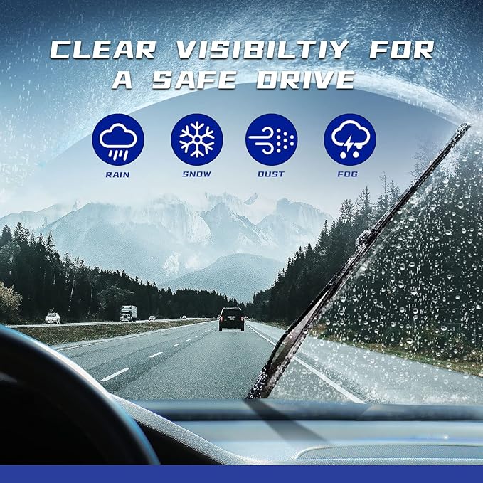 OEM QUALITY 22" + 22" Premium All-Seasons Stable And Quiet Blue Windshield Wiper Blades (Set of 2)