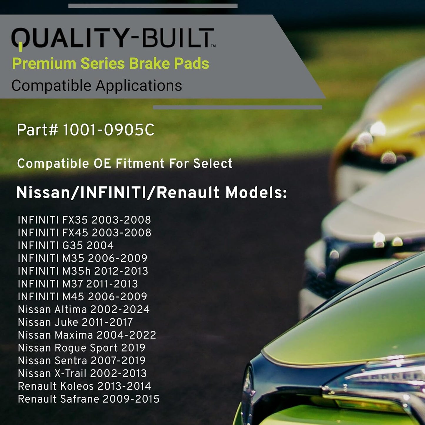 Premium Ceramic Rear Brake Pads (1001-0905C) Compatible with 2002-2024 INFINITI/Nissan (Altima/FX35/FX45/G35/Juke/M35/M35h/M37/M45/Maxima/Rogue Sport/Sentra & More)