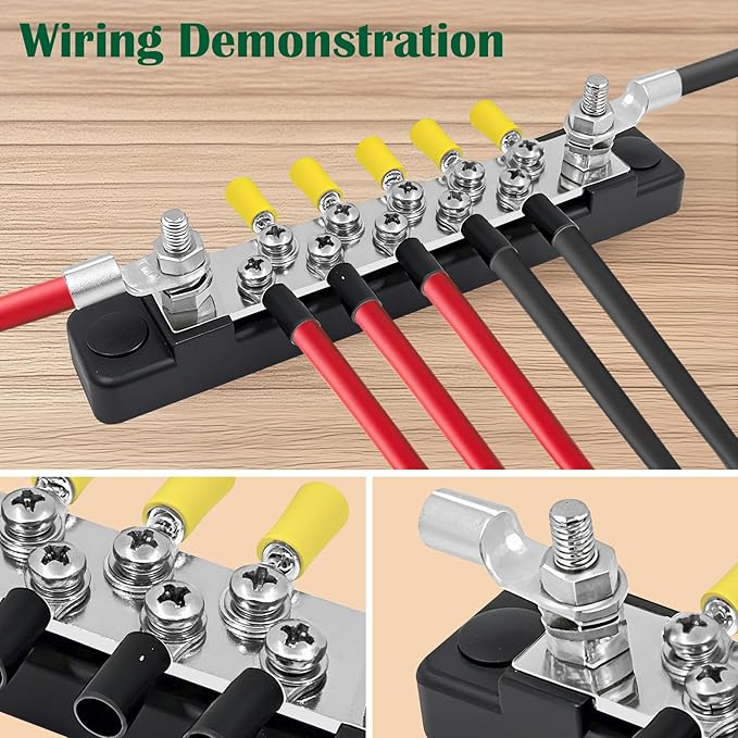 LENKRAD 2 Pack Battery Terminal Block Marine Buss Bars 150A 12v Power Distribution Block Positive and Negative with 2 x M6 Post,10 x M4 Terminal Screws for Travel Trailer Marine Boat