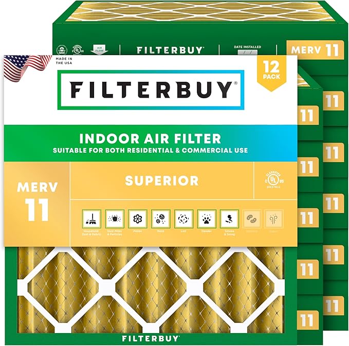 Filterbuy 25x25x4 Air Filter MERV 11 Superior Pet & Allergy Defense (12-Pack), Electrostatic Pleated HVAC AC Furnace Filters Replacement (Actual Size: 24.50 x 24.50 x 3.63)