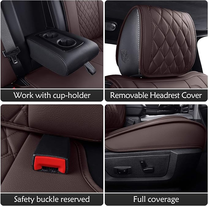 Aierxuan Car Seat Covers for Dodge Ram Custom Fit 2009-2026 1500, 2010-2026 2500/3500 Crew Quad Regular Cab Heavy Duty Truck Pickup Waterproof Leather with Split Bench 40/60(Full Set/Brown)