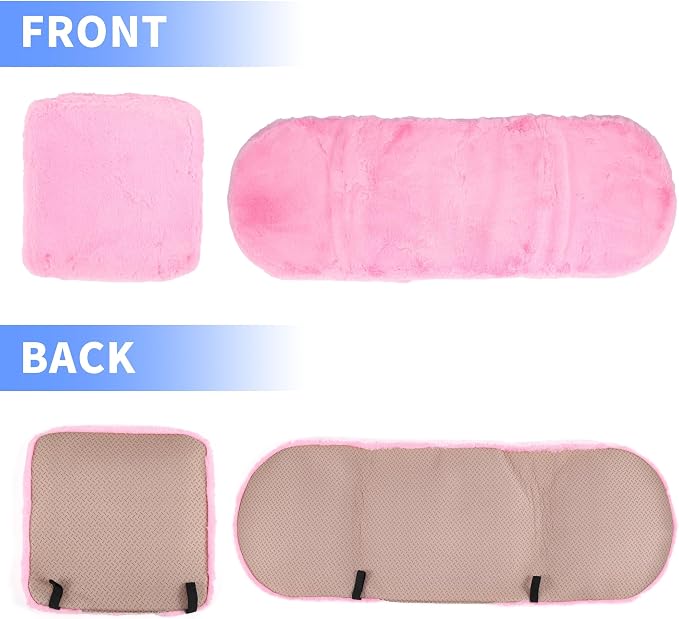 X AUTOHAUX Universal Car Seat Cover Set Car Seat Cushion for Front Rear Seat Shearling Wool Seat Mat Pink 1 Set