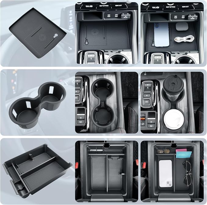 BIBIBO 3Pack for 2026 Honda Passport Center Console Organizer 2026 Honda Passport Console Armrest Tray+Cup Holder +Wireless Charging Mat 2026 Passport Insert Organizer 2026 Honda Passport Accessories