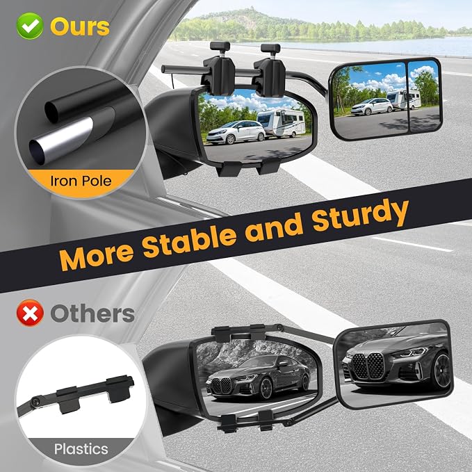 Universal Towing Mirrors Extenders for Towing, Clip-on Towing Mirror Adjustable Convex Rearview Mirrors for Vehicle Car Truck Trailer RV SUV, Side Mirror Extensions for Towing, 2 Pack