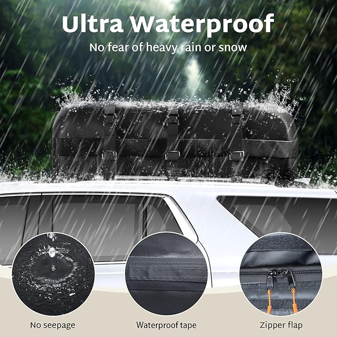 iBirdie Roof Rack Cargo Carrier 24.1 Cubic Feet, Soft-Shell Rooftop Cargo Box, Waterproof Heavy Duty 1200D for Car with/Without Roof Rack, Includes Anti-Slip Mat, Door Hooks, 52x40x20 inches
