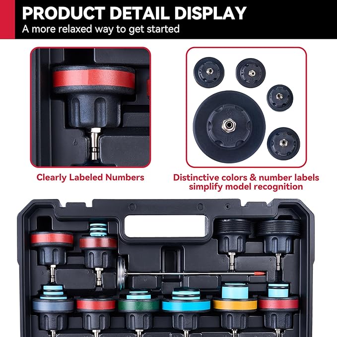 KOOPOOL 30PCS Radiator Pressure Tester Kit, Coolant Pressure Tester and Vacuum Refill Kit for Automotive Cooling System Water Tank Leakage Detection