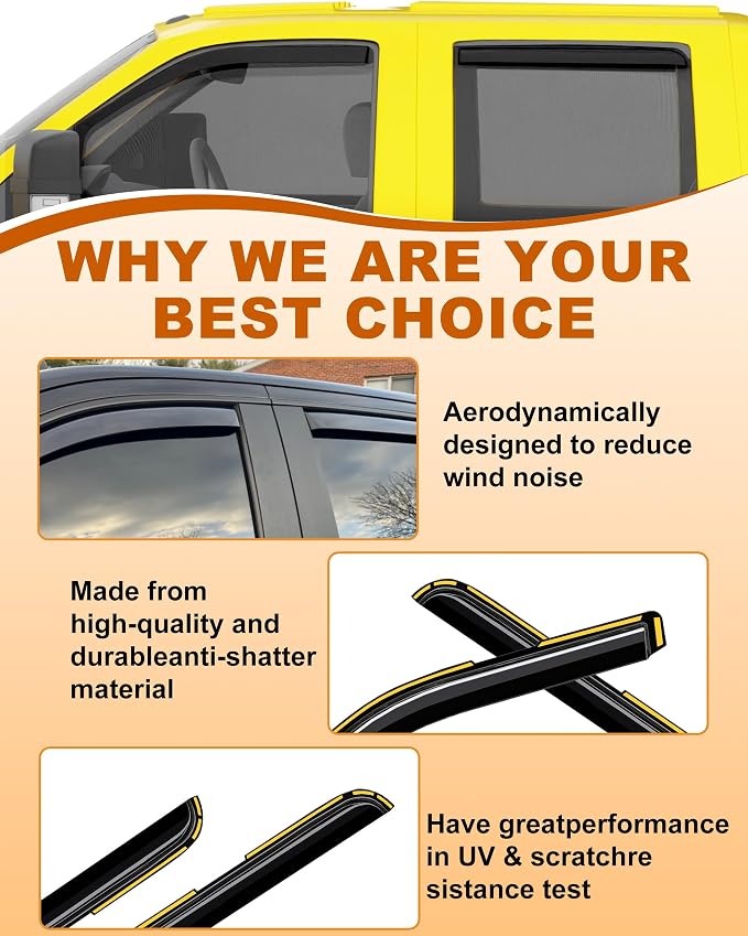 in-Channel Window Rain Guards Fit for Ford F150 2015-2020 SuperCrew/Ford F250-F550 2017-2025 Rain Guard Extra Durable Window Deflectors Vent Shades Visors Exterior Truck Accessories - 4 pcs