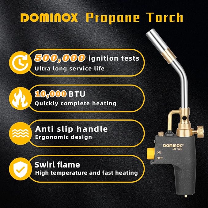 DOMINOX 2 Packs Propane Torch, High Intensity Trigger Start Gas Torch Head for Propane, MAP and MAPP Tank, Soldering Torch for Ignition, Barbecue, Lighting, Soldering