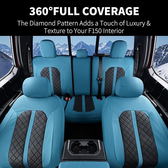 Truckiipa Ford F150 Seat Covers Full Set, Waterproof Automotive Custom Seat Covers for 2015-2026 Ford F150 SuperCrew, 2017-2026 F250 F350 F450 Super Duty Crew Cab, Full Set, Blue&Black