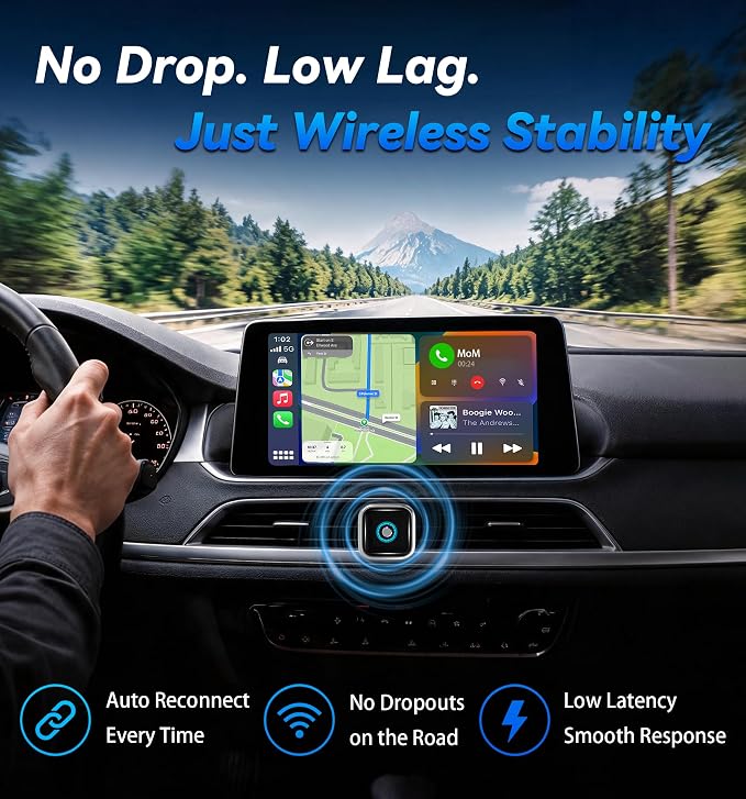 2026 Upgraded Wireless CarPlay Adapter with Buttons for Privacy Call & Two-Phone Fast Switch, Aluminum Cooling, Dual-Band WiFi, Mini Cable-Free, Compatible with Apple iPhone & Android Auto, Gray