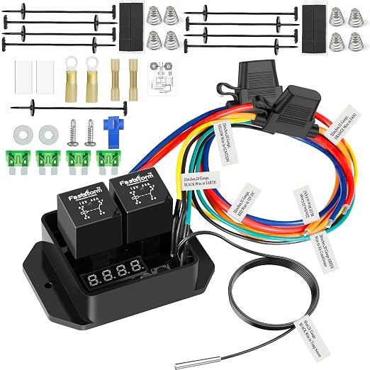 12V Digital Radiator Fan Switch Kit with Mounting Kit, Dual Electric Fan Switch Replace #0444, Adjustable 104°F-230°F w, IP54