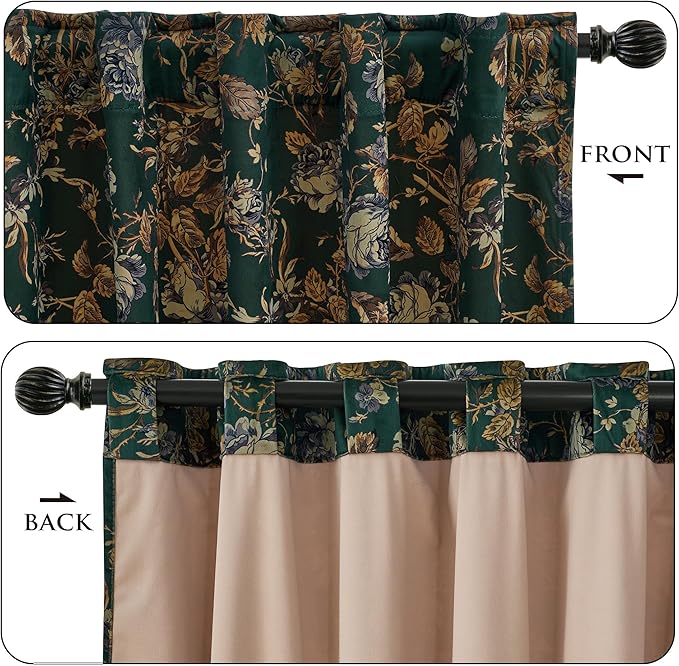 StangH Green Velvet Curtains Print Floral Curtains 84 inches Long Room Darkening Spring Home Window Decor for Bedroom/Living Room/Office/Nursery Kids, W52 x L84, 2 Panels