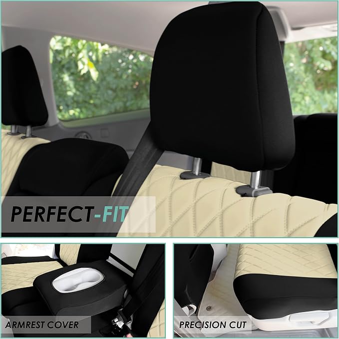 FH Group Custom Fit Car Seat Covers Specifically Made for 2016–2022 Honda Pilot, 2nd Row Set Beige Ultraflex Neoprene, Waterproof Car Seat Cover, Honda Accessories