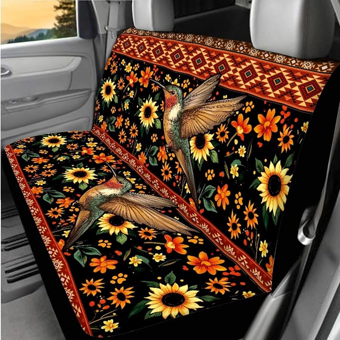 BIGCARJOB Hummingbird Car Seat Accessories Full Set 15 Pcs Art Hummingbird Seat Cover for Cars Front and Rear Handbrake Cover,Headrest Pillow Cover,Seat Belt Pads,Universal Fit