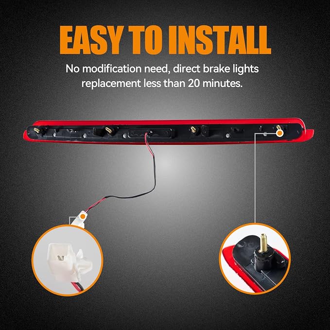 Third 3rd Brake Light LED for 2005-2010 Scion tC, High Mount Rear Brake Lights Assembly for 05-10 Scion tC, Waterproof Center Cab Lamp Stop Light (Red)