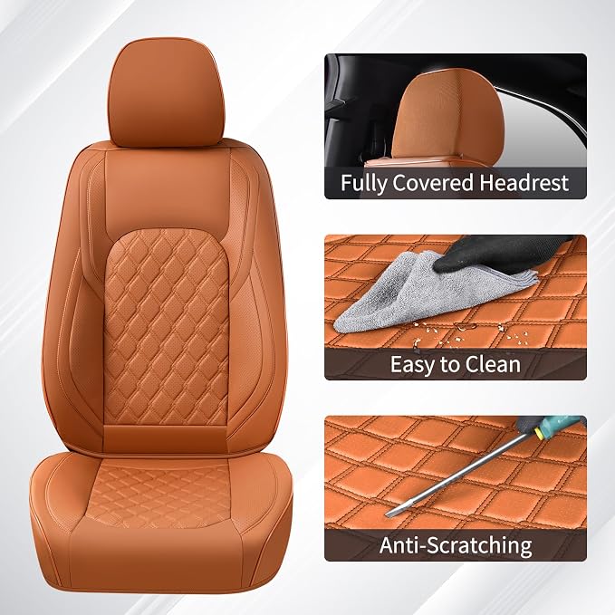 Huidasource F150 Truck Seat Covers Fit for 2015-2026 Ford F150 & 2017-2026 F250 F350 F450 Crew Cab XL XLT Lariat King Ranch Platinum, Full Coverage Leather Automotive Seat Cover(Full Set/Brown)
