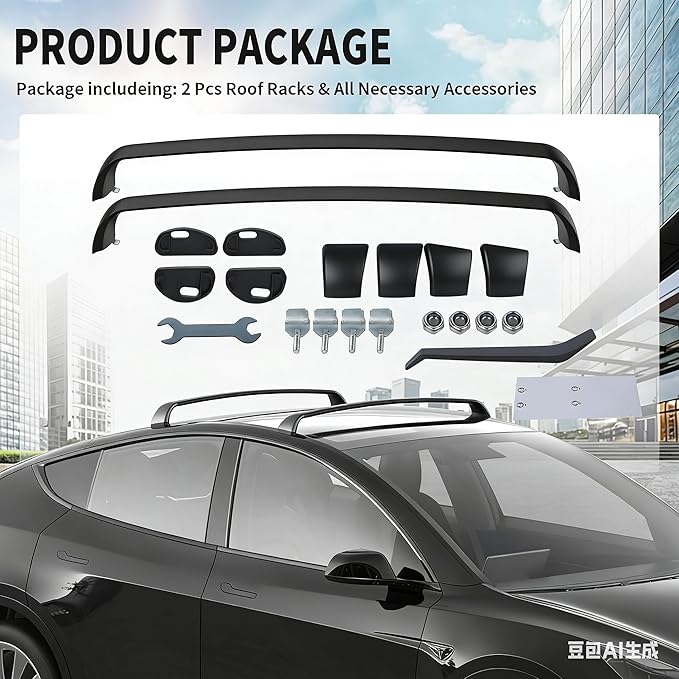 Lockable Roof Rack Crossbars for Tesla Model Y 2020-2024 | No Drill Noiseless Aluminum Cargo Bars | Luggage Kayak Bike Ski Roof Rack Carrier