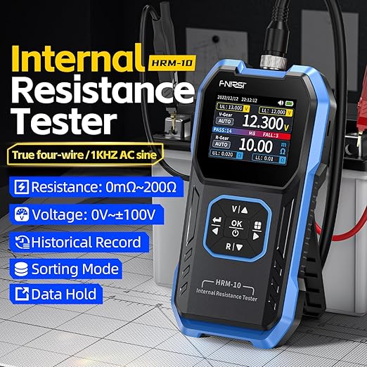 FNIRSI HRM-10 Voltage Internal Resistance Battery Tester，Battery Voltage Meter for Types of Batteries, Car Battery Tester, AAA AA Battery, 100V 200Ω, Digital Battery Analyzer for Household Automotive