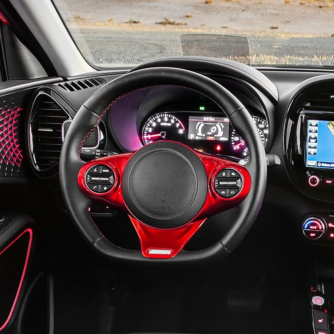 Steering Wheel Trim Cover Compatible with Kia Soul GT 2020-2026 Accessories (Red)