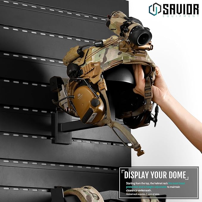 Savior Equipment Wall Rack System Tactical Helmet Attachment Gear Wall Mount Display Rack Organizer Hanger, Adjustable Height, Heavy-Duty Steel Construction Hold Up to 20 lbs