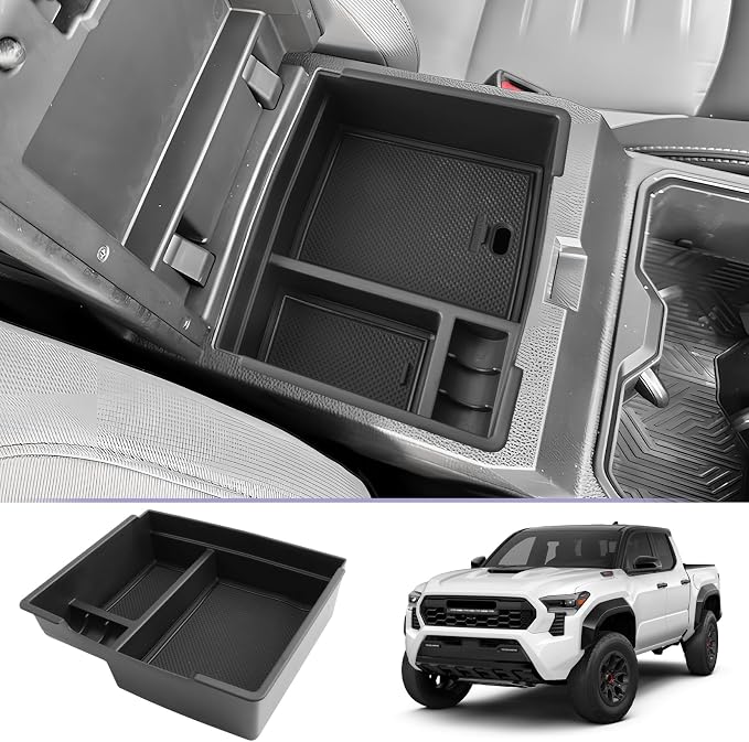LUWU 2025 2026 Tacoma Center Console Organizer Fit for 2024 2025 2026 Tacoma Accessories Armrest Storage Box Armrest Organizer Insert Tray Armrest Console Organizer (Black)