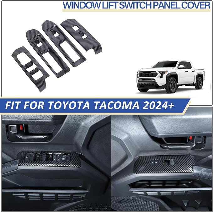 Daeiclru Window Lift Switch Panel Cover Compatible with Toyota Tacoma 2024 2025, Pickup Truck Door Power Window Glass Lift Switch Button Protection Cover Interior Accessories (Carbon Fiber Pattern)