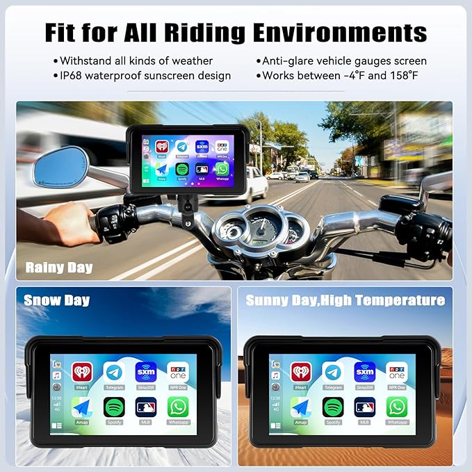 CAMECHO Motorcycle Wireless CarPlay & Android Auto Screen, 5" IP68 Waterproof HD for Moto Motorbike Touchscreen Car Stereo Support Bluetooth, GPS, Siri, USB Upgrade TF 12V