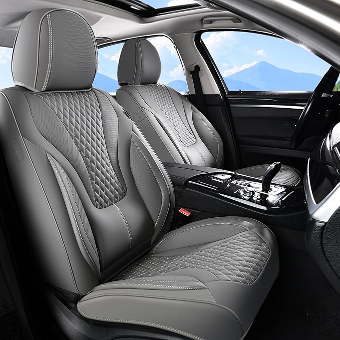 Coverado Waterproof Nappa Leather Car Seat Covers, Automotive Seat Covers Fullset, 5 Seat Car Seat Cushion & Car Seat Protector, Gray Front and Rear Covers Universal Fit for Most Cars, SUVs, Trucks