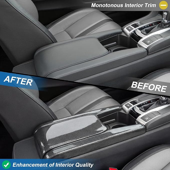 Carbon Fiber Center Console Armrest Storage Box Cover Compatible with Honda Civic 10th Gen 2016-2021