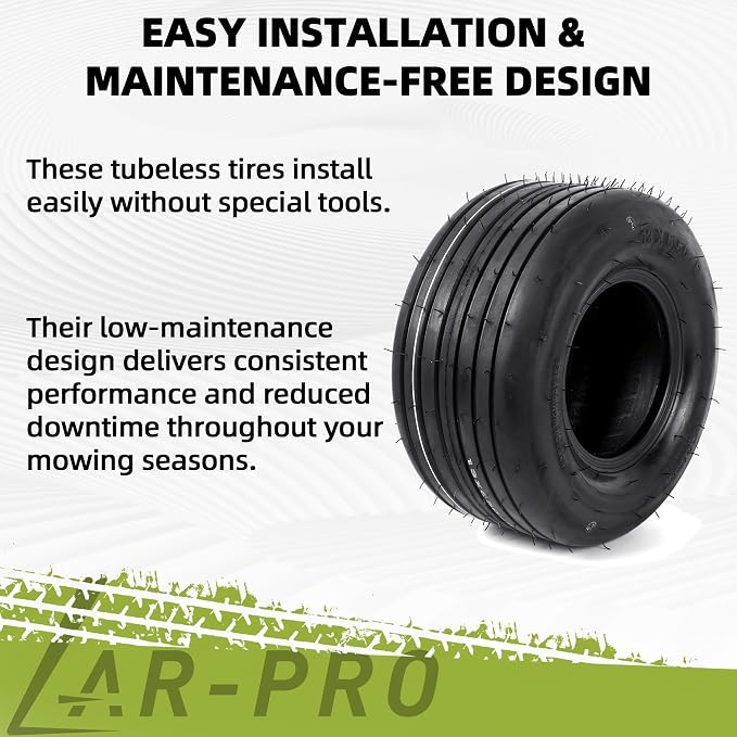 AR-PRO (2-Pack) 13x6.50-6 Tubeless Lawn Mower Tires - 4 Ply Replacement Tires for Riding Lawn Mowers, Garden Tractors, Yard Trailers & Utility Carts-Straight Rib Tread, 600 LBS Load Capacity