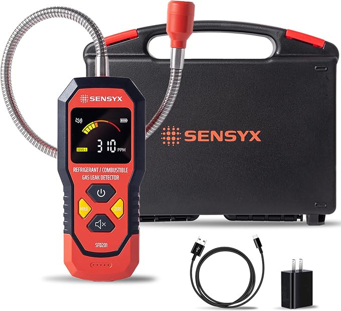 2-in-1 Rechargeable HVAC Refrigerant Leak Detector, Halogen Freon Sniffer, Air Conditioning Detection, Automotive Gas Finder (SFD201 Refrigerant&Combustible Gas Detector)