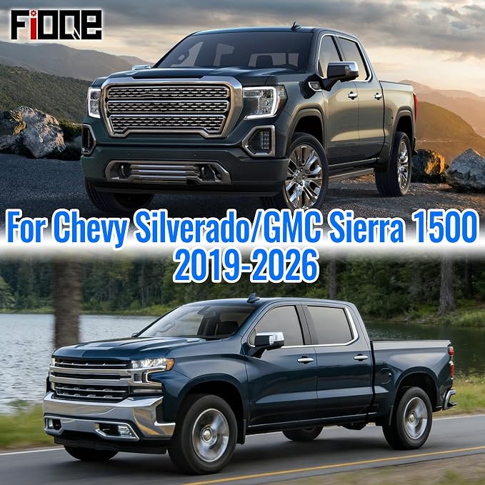 Thickened Composite Fabric Front & Rear Seat Covers for Chevy Silverado GMC Sierra 1500 Crew Cab 2019-2026 Durable Cloth Composite Foam with Headrest and Console Covers- Black