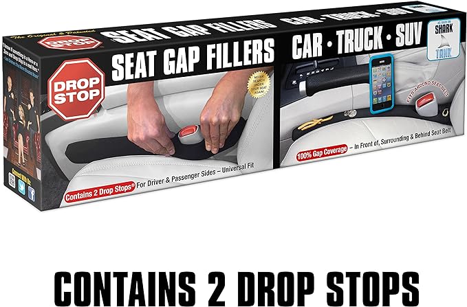 Drop Stop - The Original Patented Car Seat Gap Filler (AS SEEN ON Shark Tank) - Set of 2 and Slide Free Pad and Light